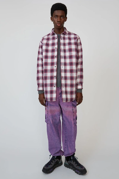 Shop Acne Studios Quilted Overshirt Aubergine/white