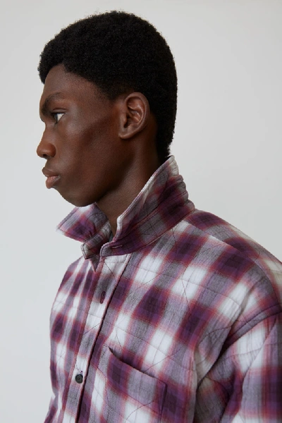 Shop Acne Studios Quilted Overshirt Aubergine/white