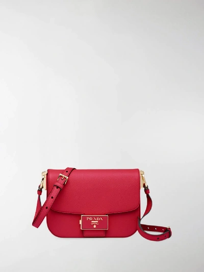 Shop Prada Saffiano Leather Shoulder Bag In Red