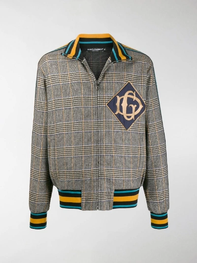 Shop Dolce & Gabbana Check Print Zip Up Jacket In Grey