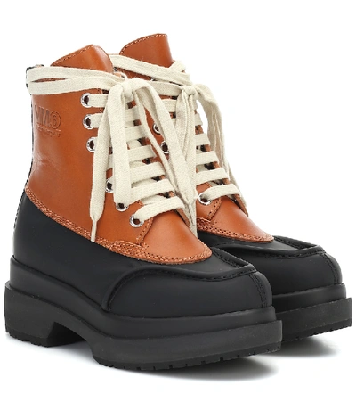 Shop Mm6 Maison Margiela Leather Ankle Boots In Brown
