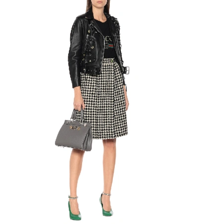 Shop Gucci Houndstooth Wool And Cotton Skirt In Black