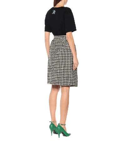Shop Gucci Houndstooth Wool And Cotton Skirt In Black