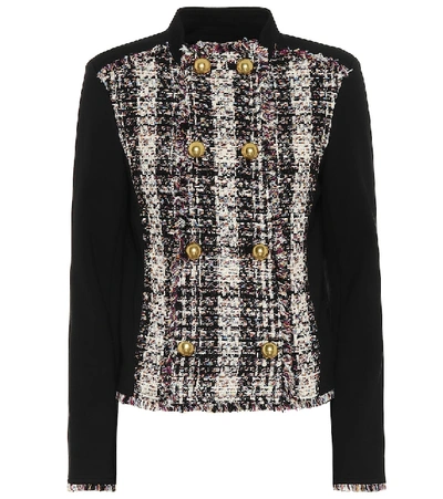 Shop Tory Burch Tweed And Jersey Jacket In Black