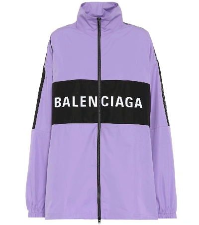 Shop Balenciaga Logo Cotton Jacket In Purple