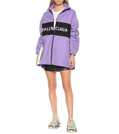 Shop Balenciaga Logo Cotton Jacket In Purple