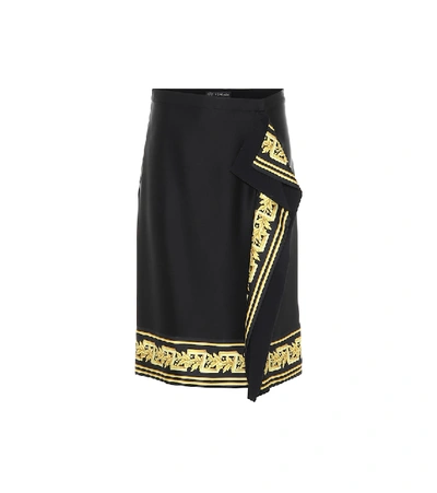 Shop Versace Printed Faille Skirt In Black