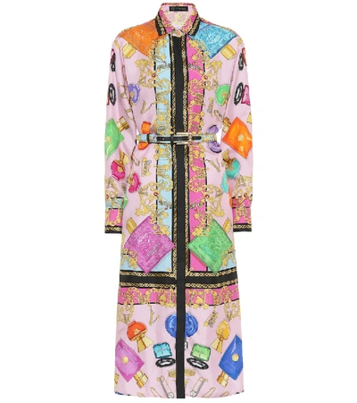 Shop Versace Printed Silk Midi Shirt Dress In Multicoloured