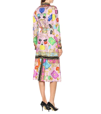 Shop Versace Printed Silk Midi Shirt Dress In Multicoloured