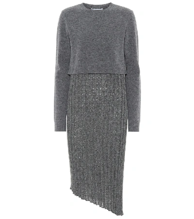 Shop Jw Anderson Asymmetric Wool-blend Knit Dress In Grey