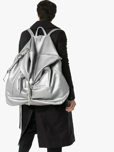 Shop Rick Owens Silver Oversized Leather Duffle Backpack In Grey