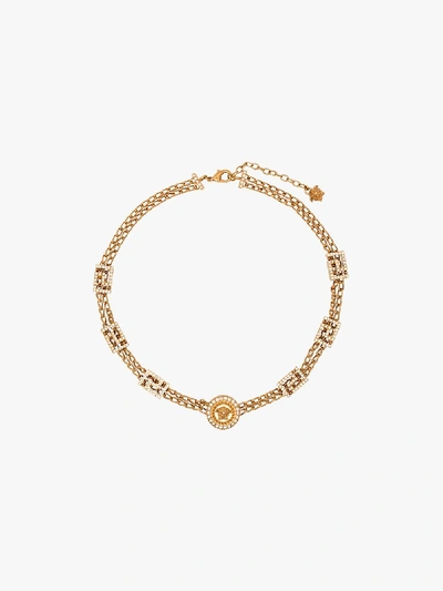 Shop Versace Gold Tone Crystal Medusa Chain Necklace
