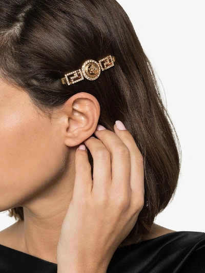 Shop Versace Gold Tone Crystal Medusa Hair Clip
