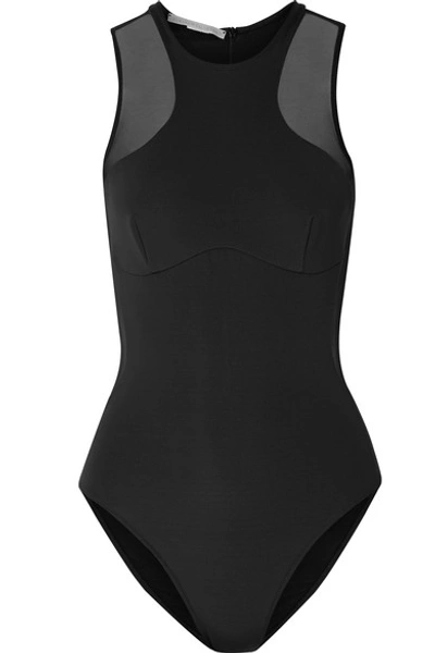 Shop Stella Mccartney Mesh-trimmed Swimsuit In Black