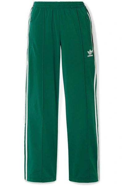 Shop Adidas Originals Firebird Striped Tech-jersey Track Pants In Emerald