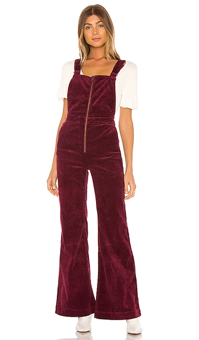 Shop Rolla's Eastcoast Corduroy Flare Dungaree In Bordeaux Cord