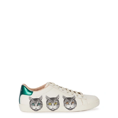 Gucci Women's Ace Sneakers With Cat Print In White