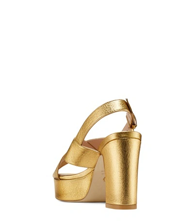 Shop Stuart Weitzman Jerry In Gold Textured Metallic Leather