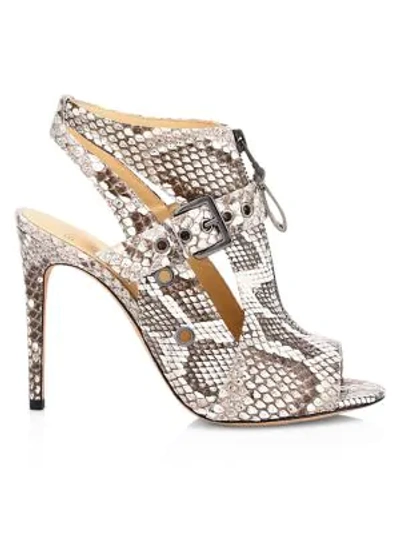 Shop Alexandre Birman Python-embossed Leather Peep-toe Booties In Natural