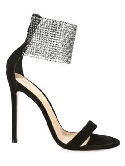 Shop Gianvito Rossi Women's Crystal Beaded Cuff Suede Sandals In Black