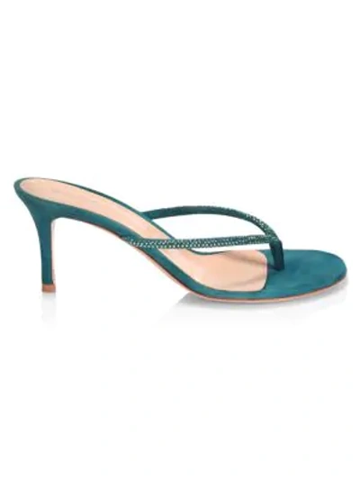 Shop Gianvito Rossi Crystal-embellished Suede Thong Sandals In Green