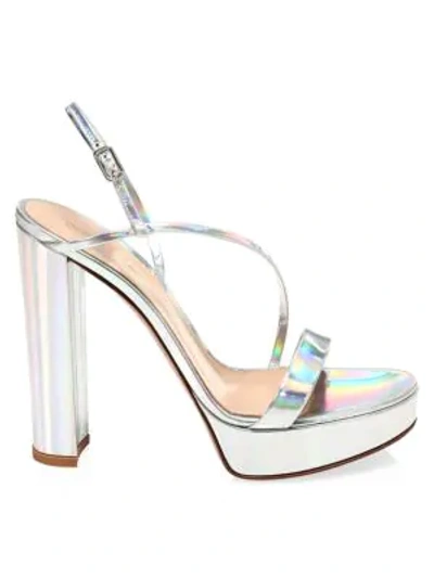 Shop Gianvito Rossi Women's Kimberly Platform Mirrored Leather Slingback Sandals In Silver