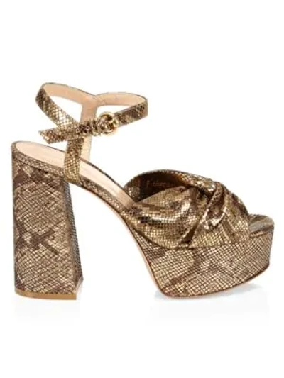 Shop Gianvito Rossi Dallas Snakeskin-embossed Metallic Leather Plaform Sandals In Bronze