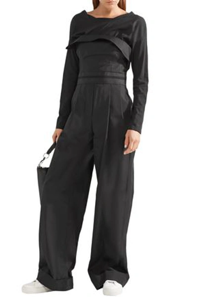 Shop Alexander Wang Layered Cotton-poplin And Jersey Jumpsuit In Black