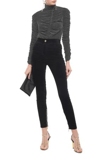 Shop Balmain Cotton-blend Velvet Skinny Pants In Black