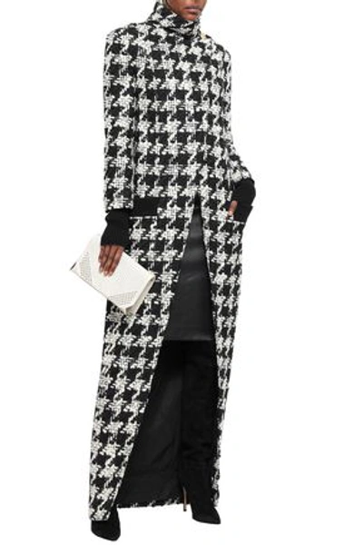 Shop Balmain Woman Houndstooth Wool-blend Tweed Coat Black