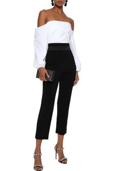 Shop Cushnie Woman Cropped Satin-paneled Crepe Tapered Pants Black
