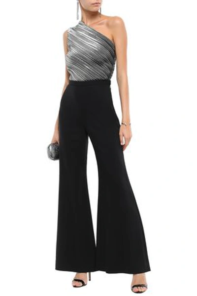 Shop Mugler One-shoulder Pleated Lamé And Jersey Bodysuit In Silver
