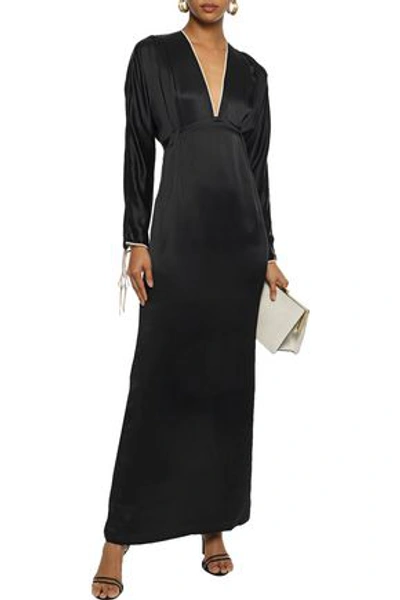 Shop Kiki De Montparnasse Woman Bow-detailed Silk-satin Gown Black
