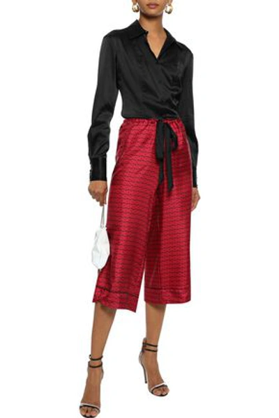 Shop Kiki De Montparnasse Woman Stretch-silk Satin Shirt Black