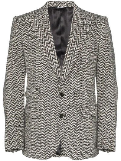 Shop Dolce & Gabbana Chevron Pattern Tailored Blazer In S8031 Grey