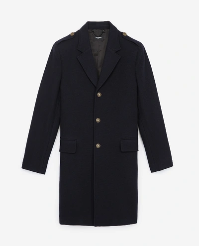 Shop The Kooples Straight Fit Wool Coat With Martingale Belt In Nav