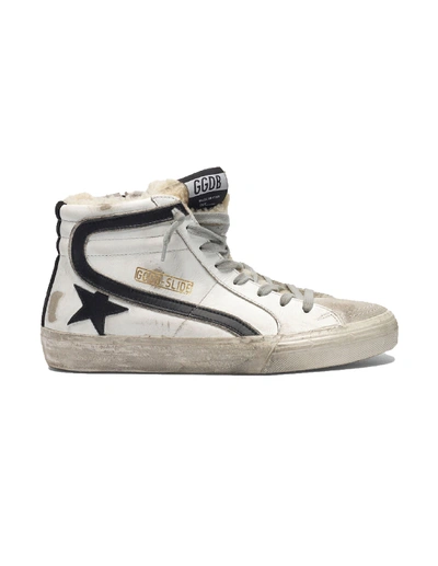 Shop Golden Goose White Hight-top Shearling Slide Sneakers
