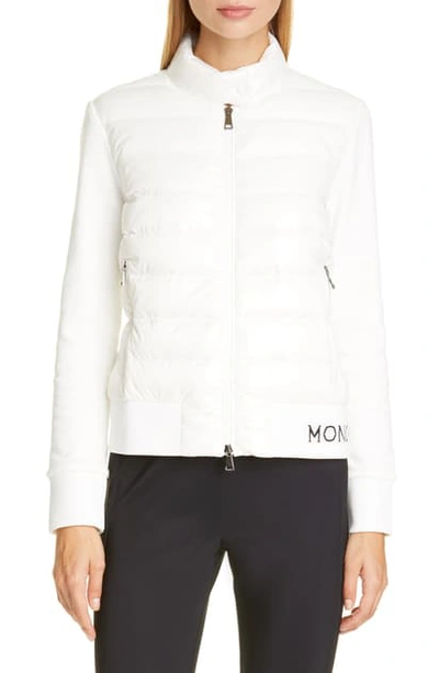 Shop Moncler Lacquered Quilted Down Front Sweatshirt In White