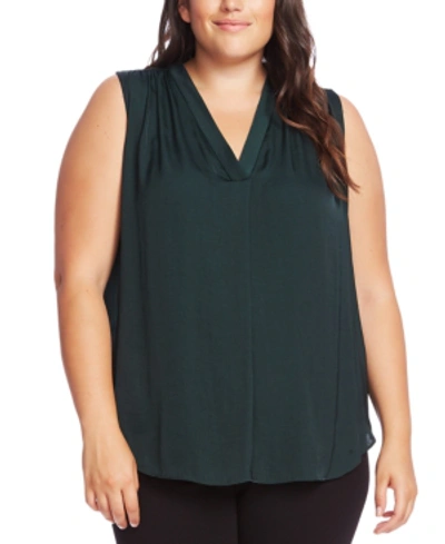 Shop Vince Camuto Plus Size Inverted-pleat Top In Dark Willow