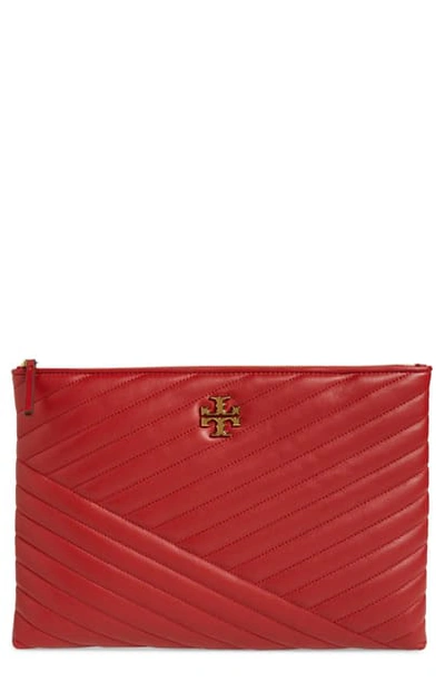 Shop Tory Burch Kira Chevron Leather Zip Pouch - Red In Red Apple