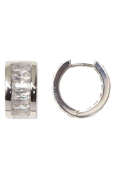 Shop Vince Camuto Crystal Huggie Hoop Earrings In Silver
