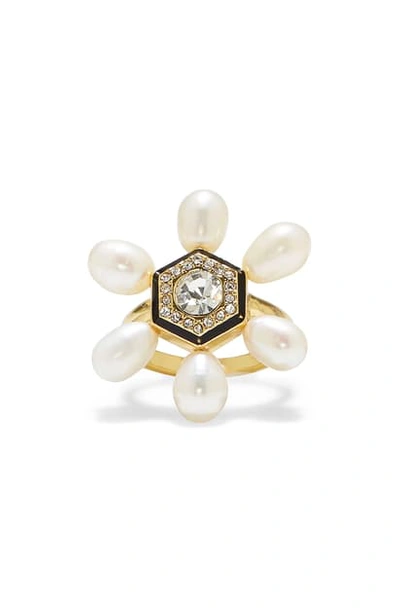 Shop Vince Camuto Freshwater Pearl & Crystal Cocktail Ring In Gold