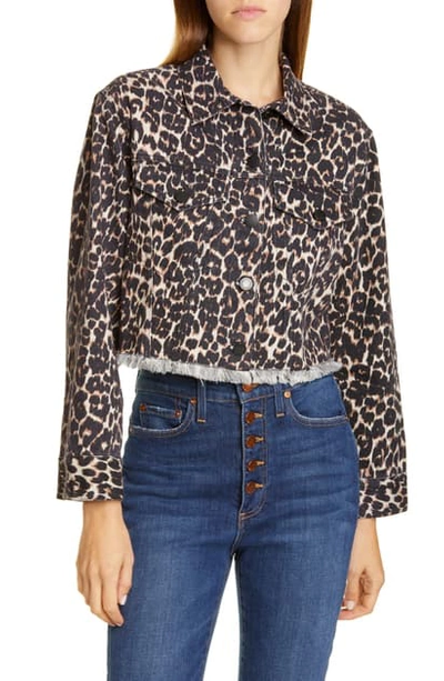 Shop Alice And Olivia Leopard Print Boxy Denim Trucker Jacket