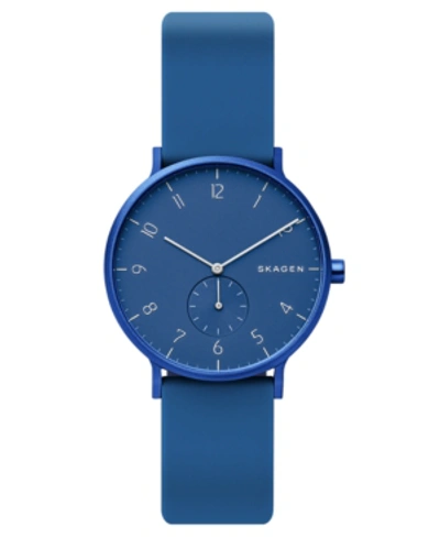 Shop Skagen Aaren Kulor Aluminum Silicone Strap Watch 36mm In Blue