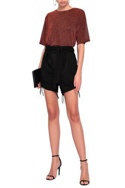 Shop Saint Laurent Lace-up Cotton And Linen-blend Twill Shorts In Black