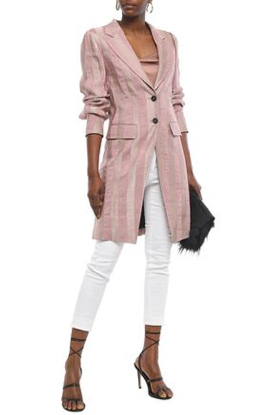 Shop Ann Demeulemeester Woman Striped Linen-blend Jacquard Coat Antique Rose