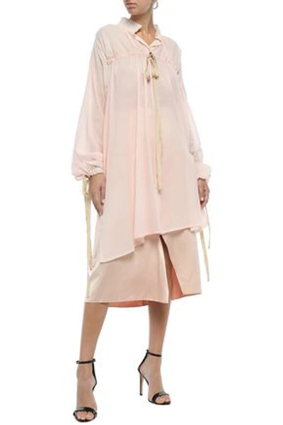 Shop Ann Demeulemeester Woman Bow-detailed Cotton-gauze Shirt Pastel Pink