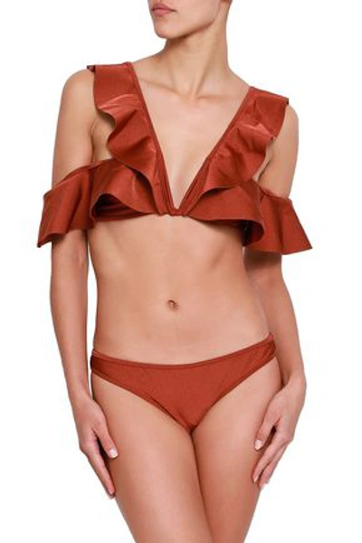 Shop Zimmermann Woman Tali Cold-shoulder Ruffled Bikini Copper