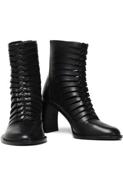 Shop Ann Demeulemeester Cutout Leather Ankle Boots In Black