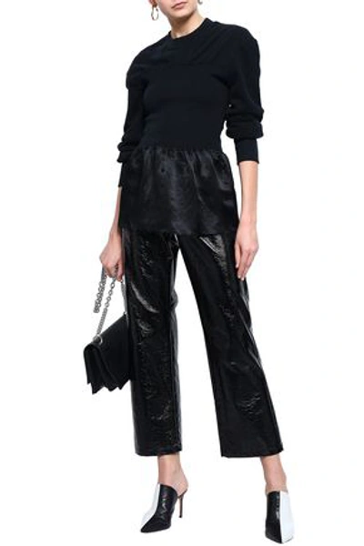 Shop Ann Demeulemeester Crinkled Satin-paneled French Cotton-terry Sweatshirt In Black